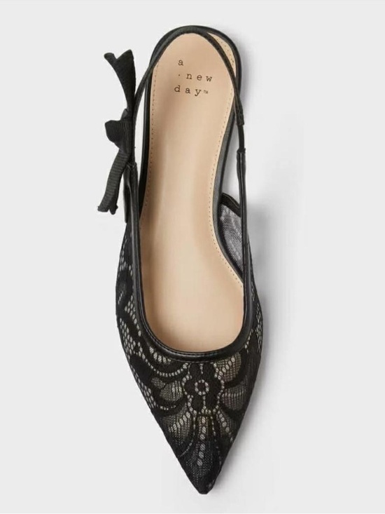 a new day Shoes - a new day Black Lace Pointed Slingback Flats